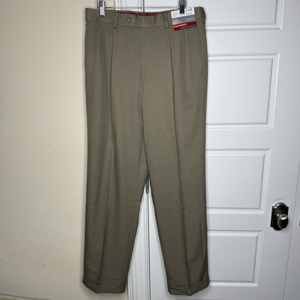 Louis Raphael Rosso Dress Pants Men 32/32 Coffee Houndstooth Classic Fit Pleated